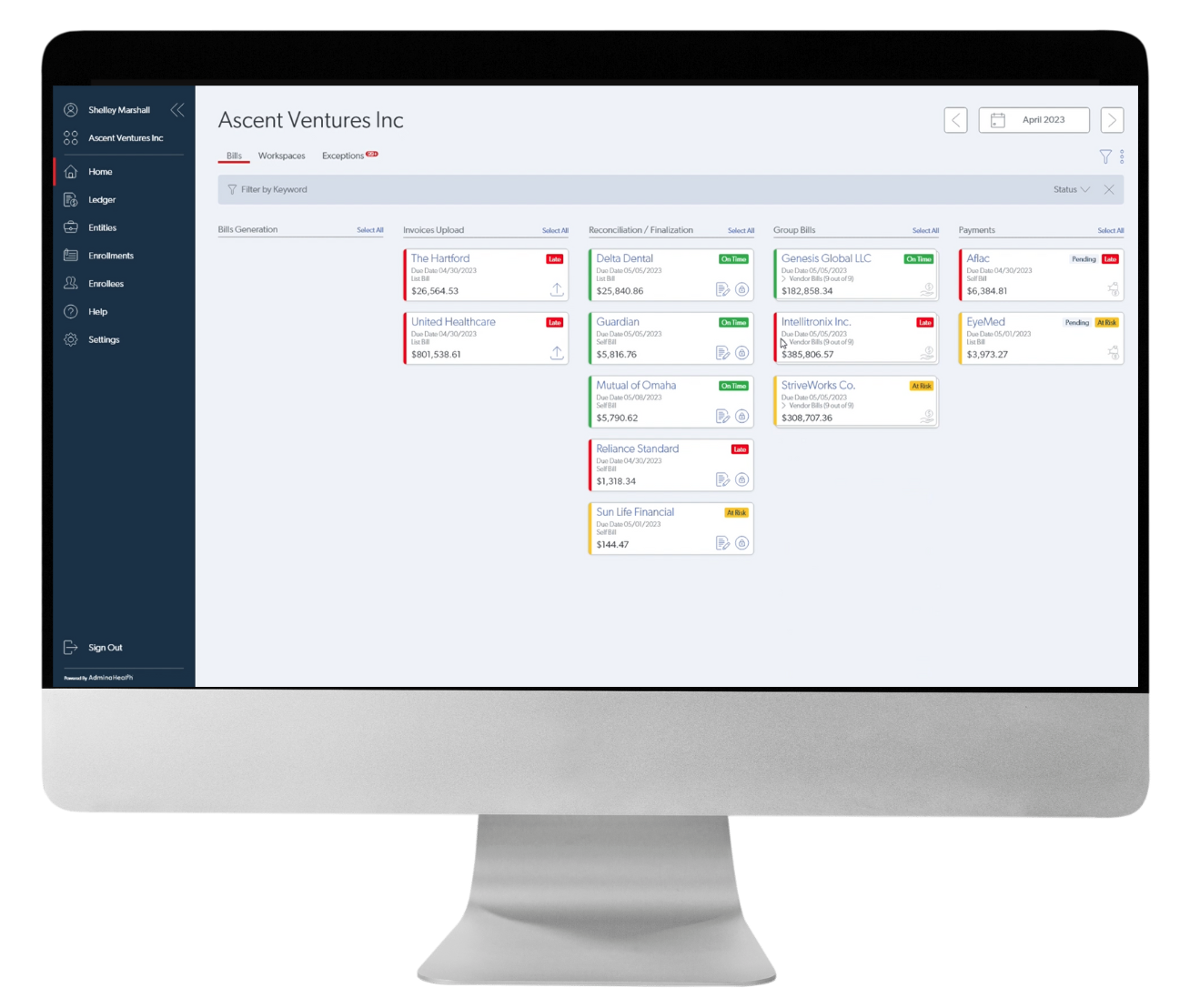 screenshot of AdminaHealth Billing Suite
